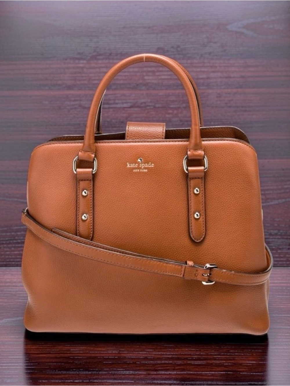 kate spade Pebbled Leather Satchel in Tan Brown